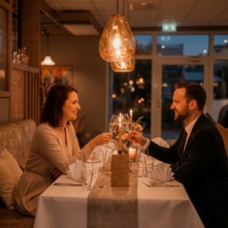 Frühstück mit Früchten, Bircher Müsli, Käse, Croissants, verschiedene Marmeladen und auf Wunsch mit Ei